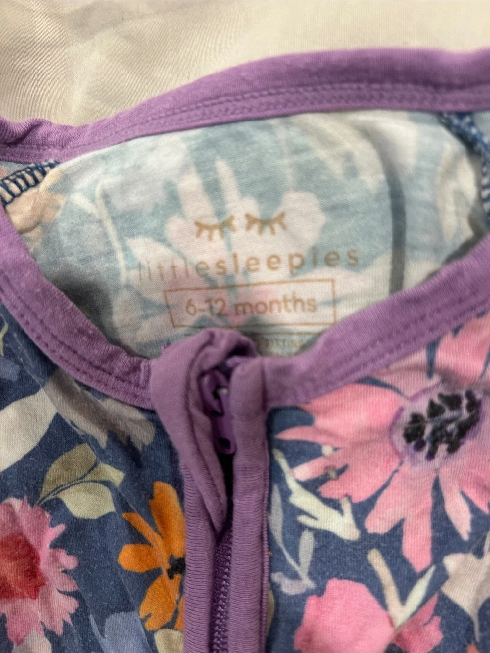 Little Sleepies Floral Footed One-Piece Pajama Romper - Teal & Purple